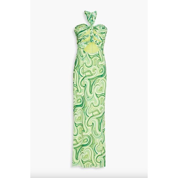 Ronny Kobo Lopte Cut Out Maxi Dress Green Swirl Womens Size Small - Picture 8 of 8